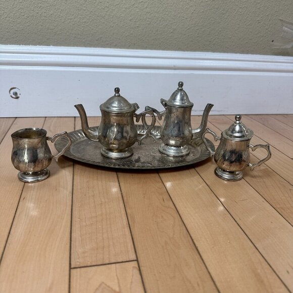 GODINGER SILVER ART Vintage Silverplate Miniature Tea Set with Tray - Picture 2 of 16